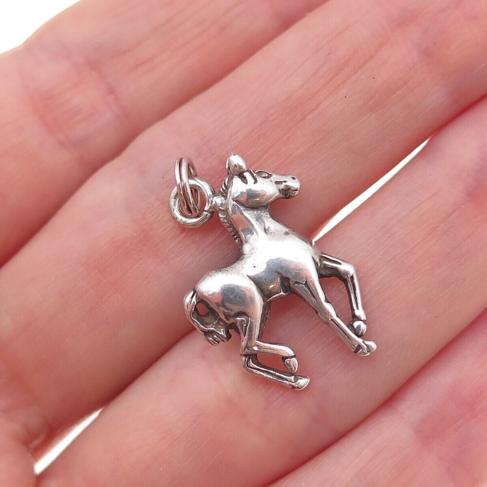 925 Sterling Silver Vintage Horse Oxidized Charm Pendant